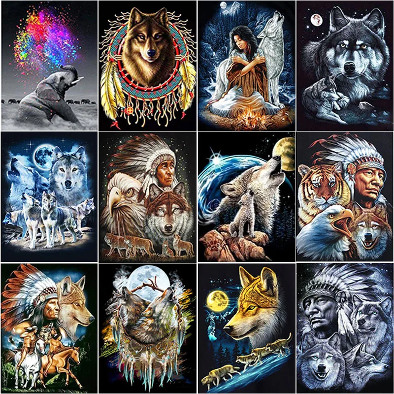 

Набор для алмазной вышивки «сделай сам», картина 5D с изображением волка, тигра, слона, полная выкладка, мозаика для домашнего декора