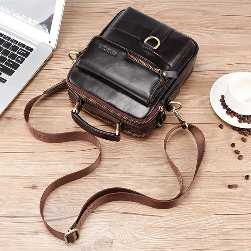 Men's Shoulder Bag Genuine Leather Retro Messenger Postman Bags for Male Husband Phone Office Crossbody Bags Handbag Sling Bag
