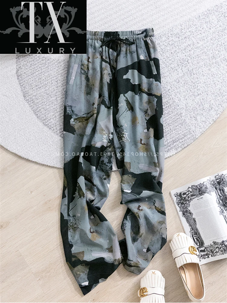 

Брюки женские с завышенной талией и винтажным принтом, повседневные свободные штаны с широкими штанинами, на шнуровке, модная одежда в стил...