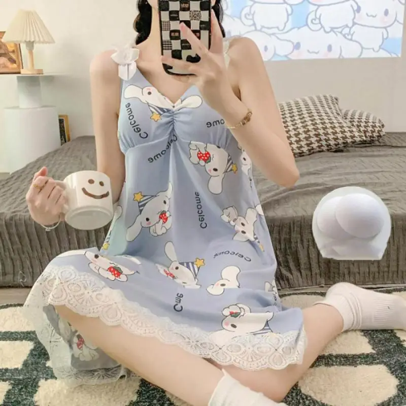 

Cinnamoroll Nightdress Sanrio Summer Pajamas Kuromi Nightgown Kawaii Cute My Melody Girl Dress Homewear Clothes Sexy Lace Short