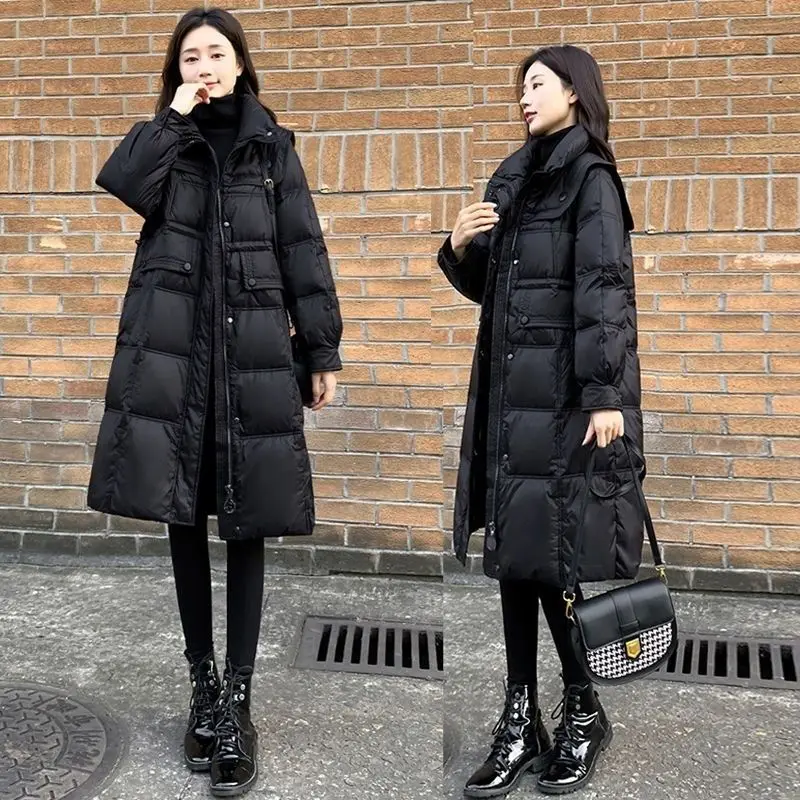 2023 Winter New Women's Cotton Coats Zipper Pockets Female Long Parkas Loose Lady Overcoats Clothes Down Cotton Ladies S70