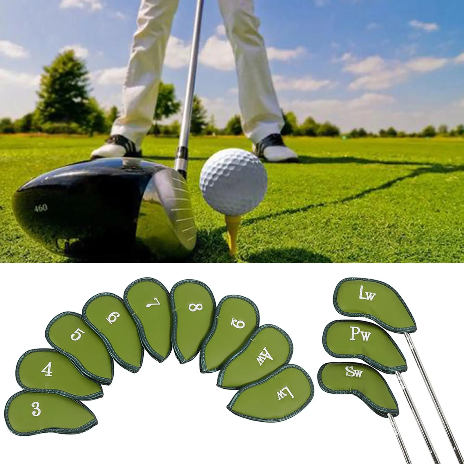 

12x Golf Iron Covers Set Gift Waterproof Protection guard Clubs Case for Women Display Beginner Most Irons Head Golfers