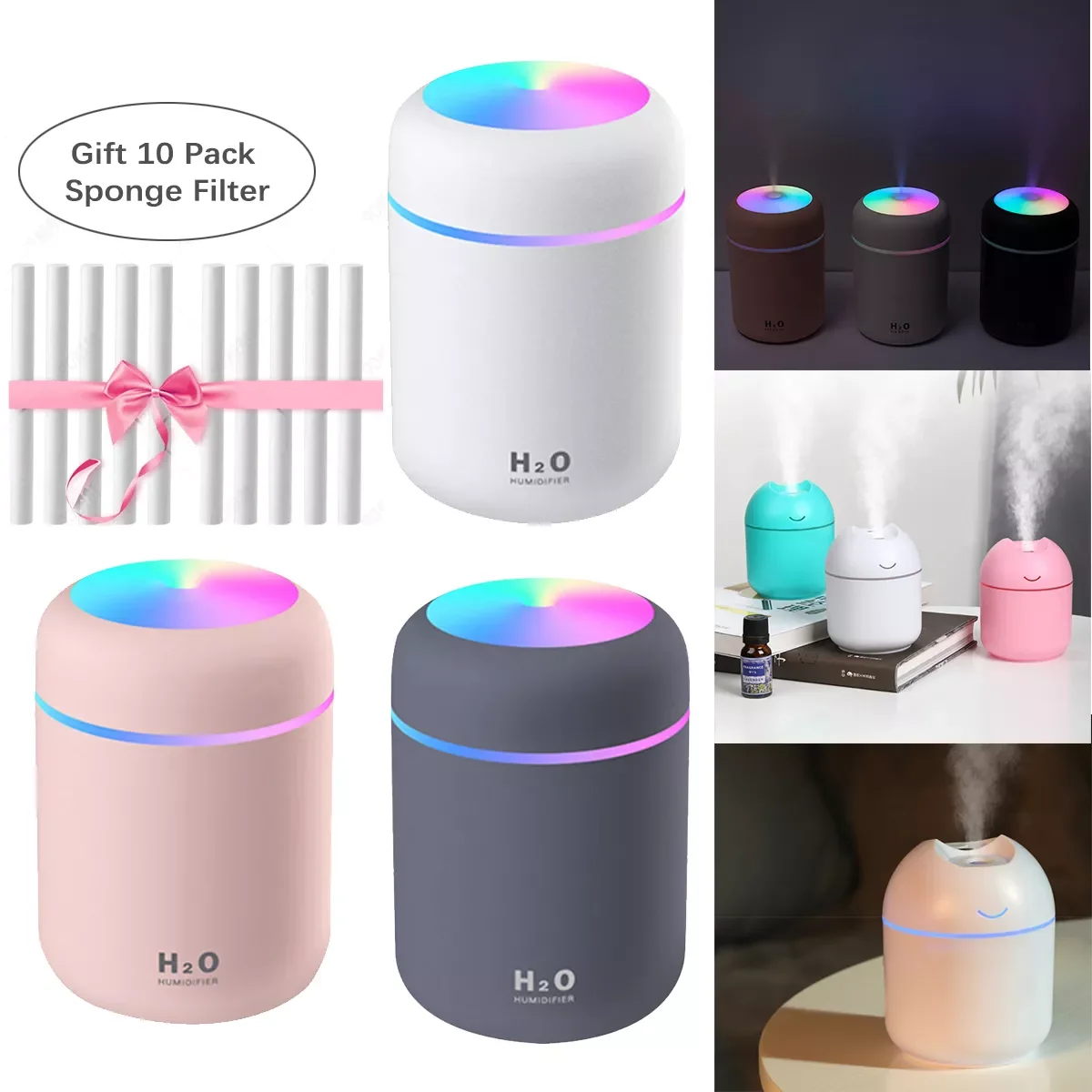 

Color LED Light 200ml/300ml Air Humidifier Ultrasonic Aroma Essential Oil Diffuser USB Cool Mist Maker Purifier for Car Home