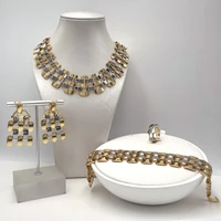 hot selling dubai jewelry for women cuban style necklace earring bracelet set new gold plated fashion jewelry