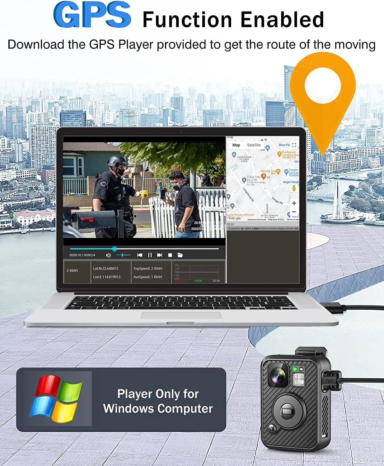BOBLOV F2 2K Body Camera GPS&ampWiFi 128GB Worn Dual IPS Screens 8-10H Recording Mounted Cam with Car Suction |