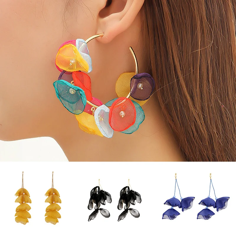 

Flower Petals Earrings For Women Long Tassel Drop Pendent Earrings Bohemia Handmade Petal Dangle Earrings Party Jewelry Gift