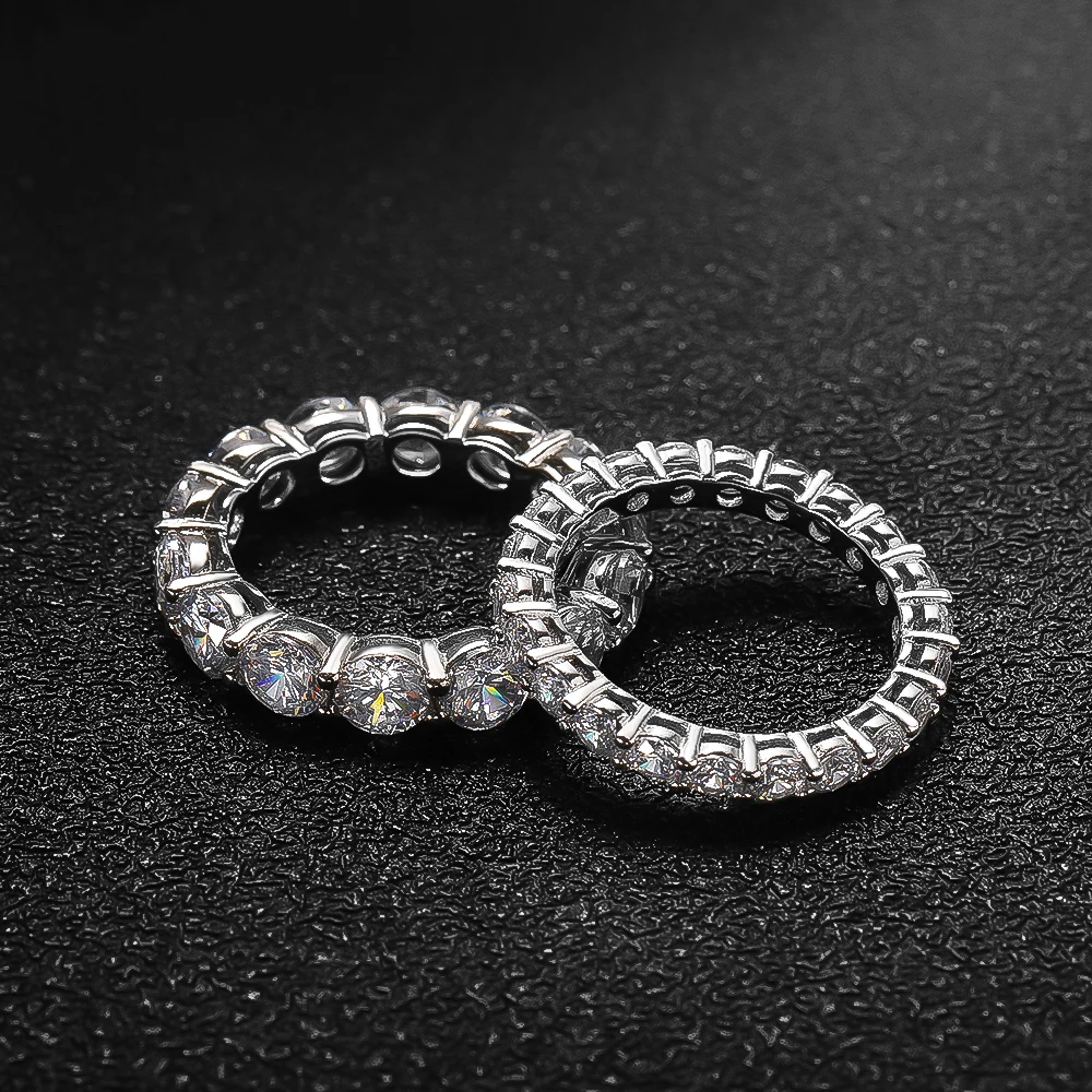 Фото ALITREE 5 мм 7ct D цветной Муассанит кольцо 925 серебро обручальное кольцо Вечность Обручальное кольцо для женщин №2