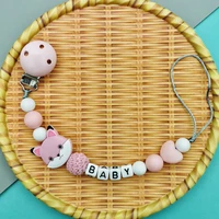 custom english russian letters name baby silicone cat pacifier clips chains teether pendants baby pacifier kawaii teether gifts