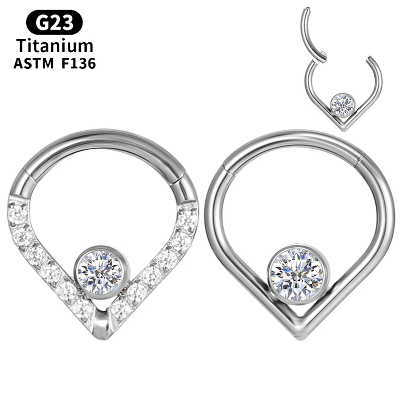 

Crystal Cartilage Piercing Titanium Earrings Daith Helix Tragus G23 Zircon Hinge Segment Nose Septum Ring Ear Cuffs Body Jewelry