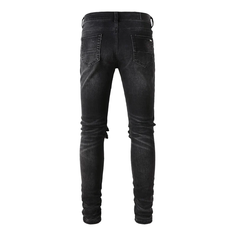 Street Fashion Men Jeans Black Stretch Retro Ripped Jeans Men Hole Trousers Patch Designer Brand Hip Hop Denim Punk Pants Hombre