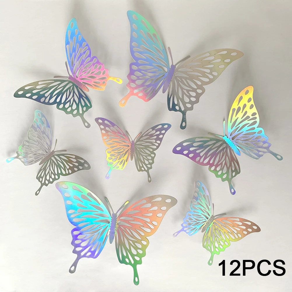 

12Pcs/Set Gold Silver Hollow Butterfly Wall Stickers 3D Butterflies Bedroom Living Room Home Decoration Applique Wedding Decor