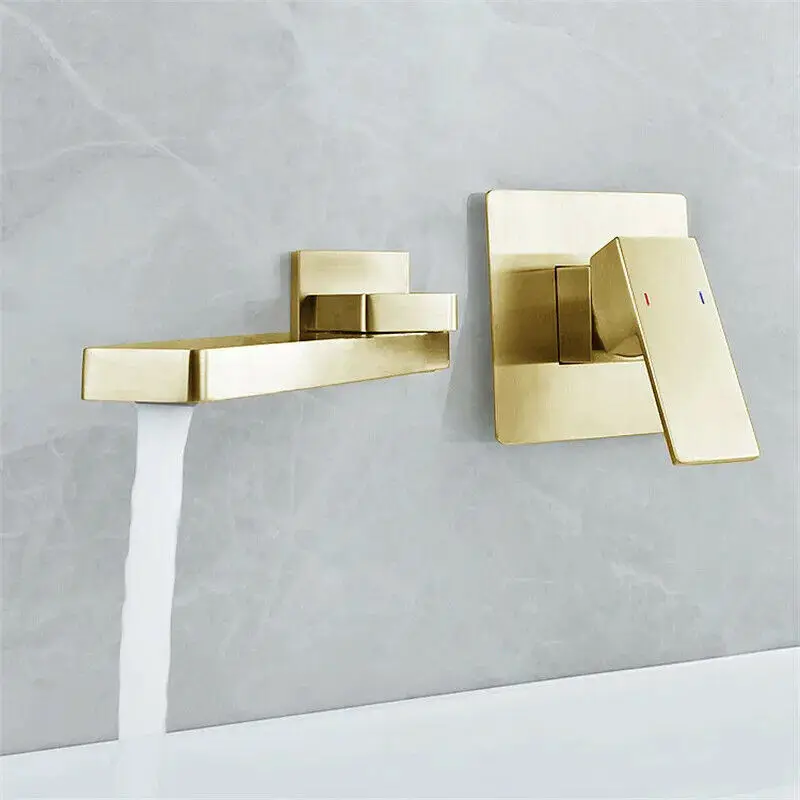 

Wall Mounted Gold Bathroom Sink Faucet Single Handle Swivel Spout Mixer Tap