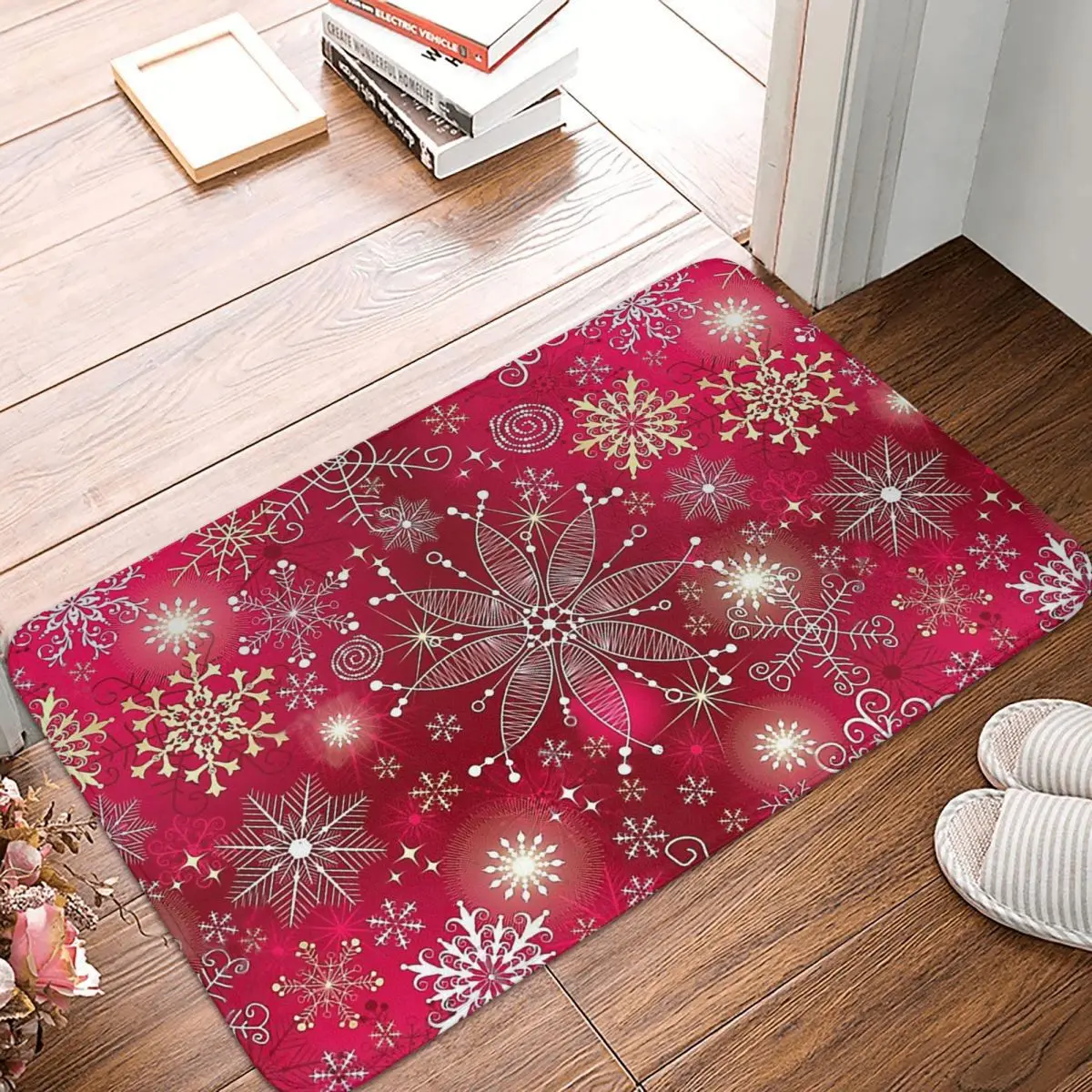 

Non-slip Doormat Pink Gradient Merry Christmas New Year Santa Claus Elk Snowflake Carpet Living Room Kitchen Mat Outdoor Indoor