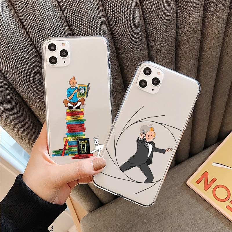 

As Aventuras de Tintin Silicone Suave TPU Caso Capa Para o iphone XR 8 7 Plus 6S 11 12 13Pro Max XS Max 13Mini Caso Fundas Coque