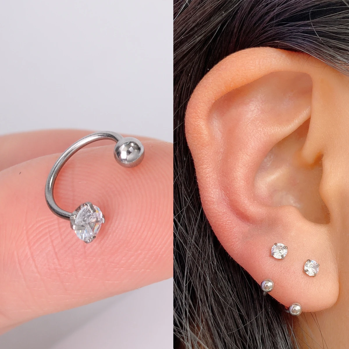 

1Pc 2022 New Stainless Steel Zircon Cz Hoop Tragus Cartilage Helix Stud Earring Conch Rook Daith Lobe Ear Screw Piercing Jewelry