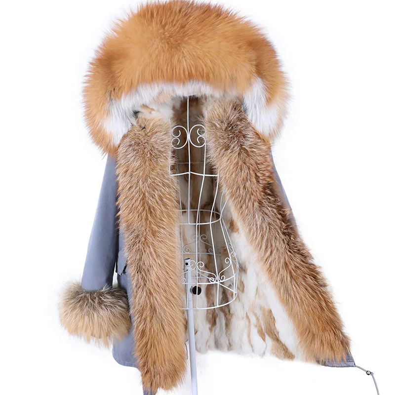 MAOMAOKONG 2022 Removable Real Fox Fur Collar Coats Woman Winter Jacket Hooded Rabbit fur lining Long Parkas Female Clothes