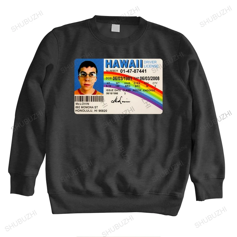 

men autumn cotton hoody black print sweatshirt Mclovin id card superbad geek hawall unisex sweatshirts autumn fashion hoodies