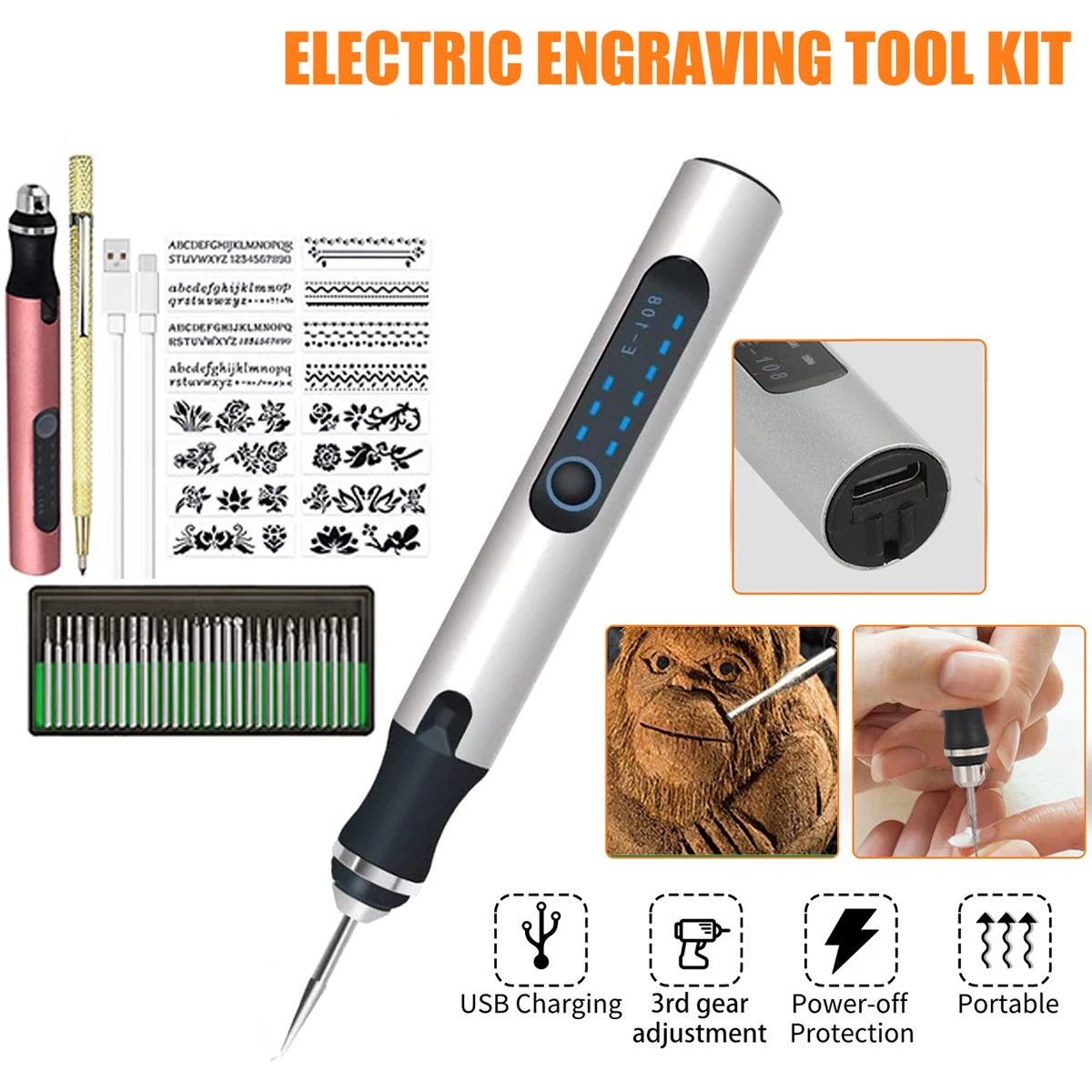 

Mini Electric Drill Engraving Pen Cordless Etching Carving Machine Kit Adjustable Speed Rechargeable Carpentry DIY Engraver Tool