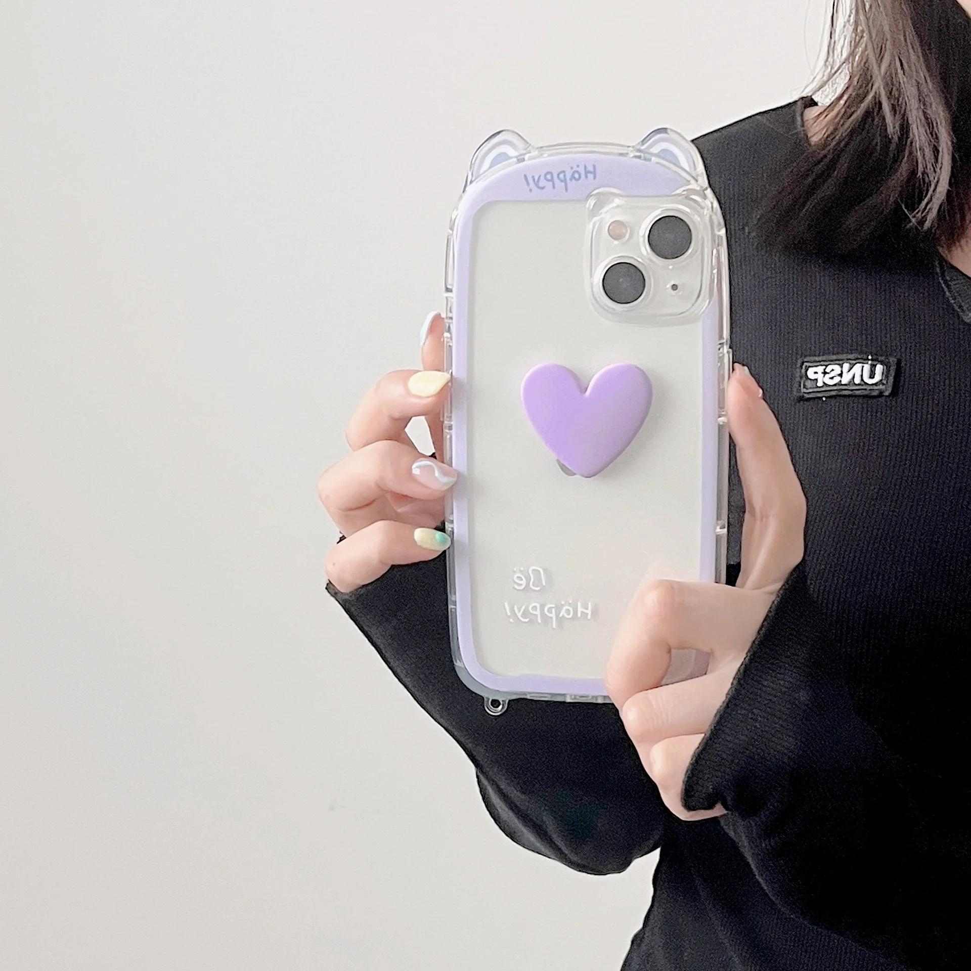 Контрастный цвет трехмерный Любовь Прозрачный милый кот ухо модный