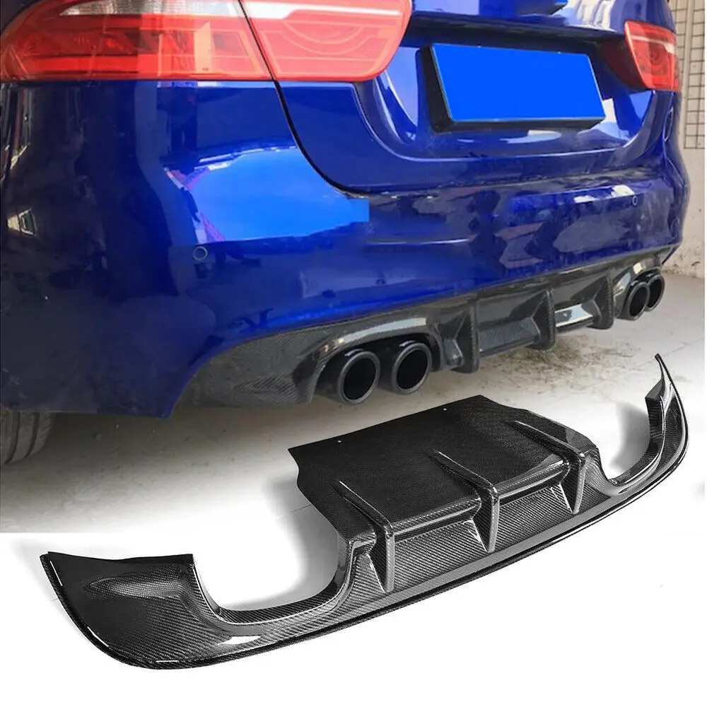 Фото Задний спойлер из углеродного волокна для Jaguar XE Sedan 4-Door 2015-2017, двойной выхлопной диффузор с двумя выходами №2