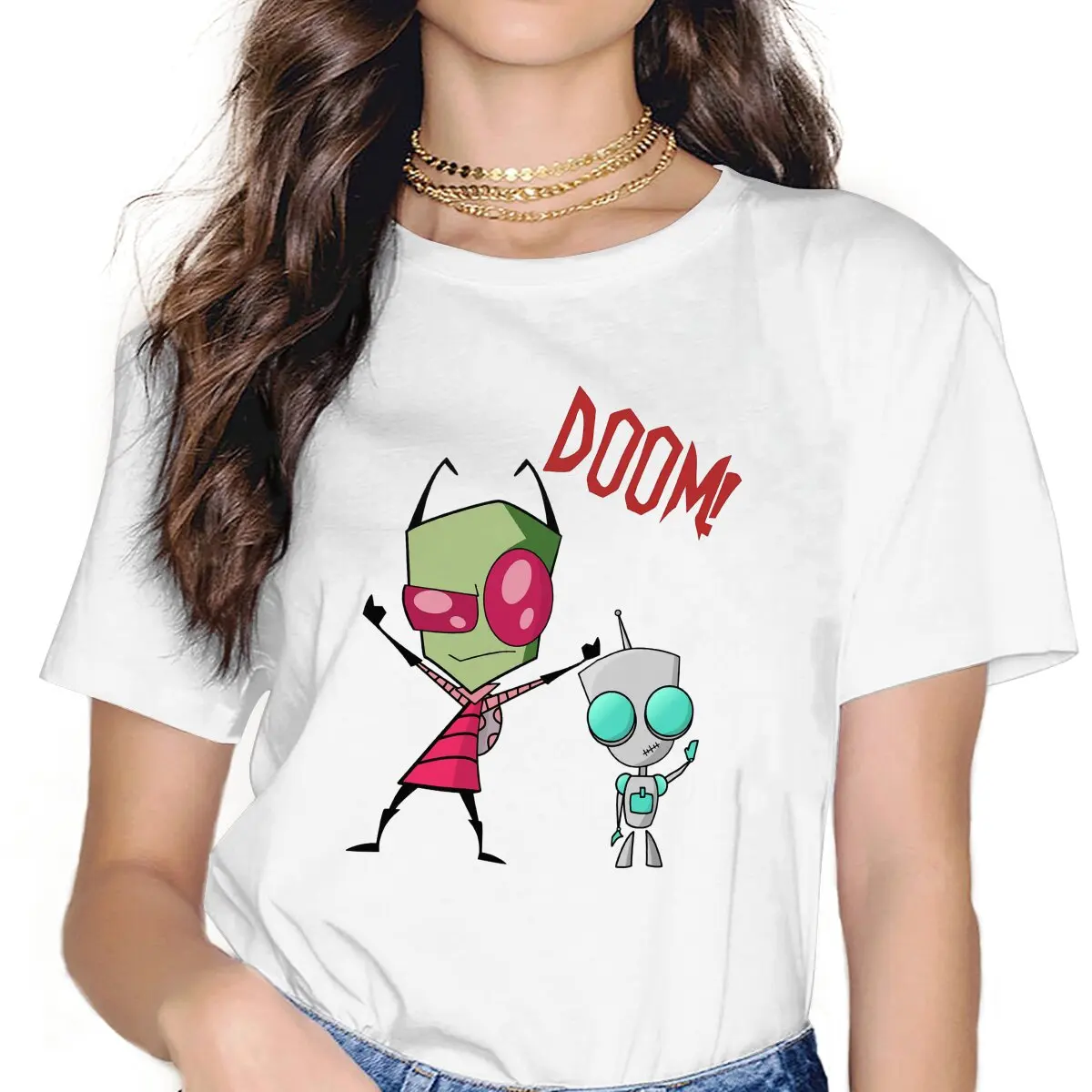 

ТВ Play Invader Zim Doom, футболка, гранж, женские футболки, летняя футболка Harajuku с круглым вырезом