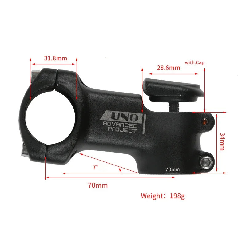 Шток руля велосипеда UNO 7 градусов с крышкой 70-120 мм