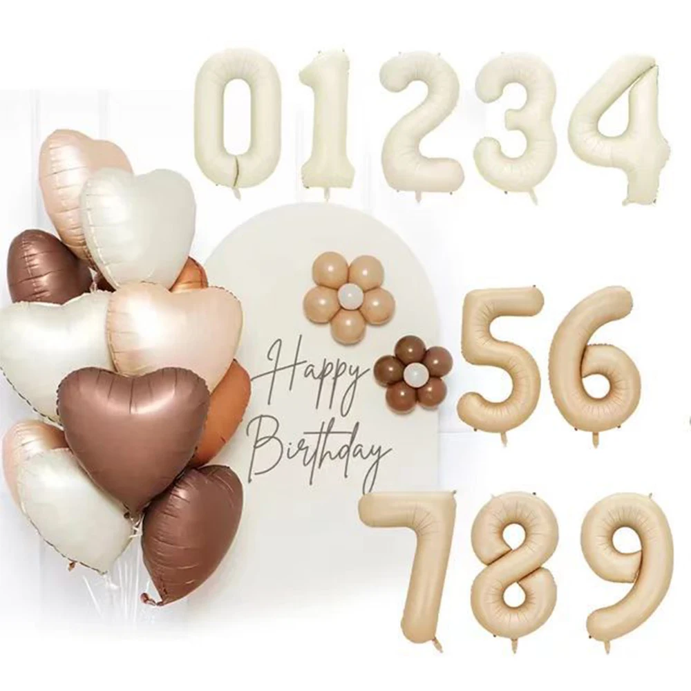 

32” Cream/Caramel Color 1-9 Digital Balloon heart balloon Kid Girls Birthday Party Decoration baby shower anniversary decoration