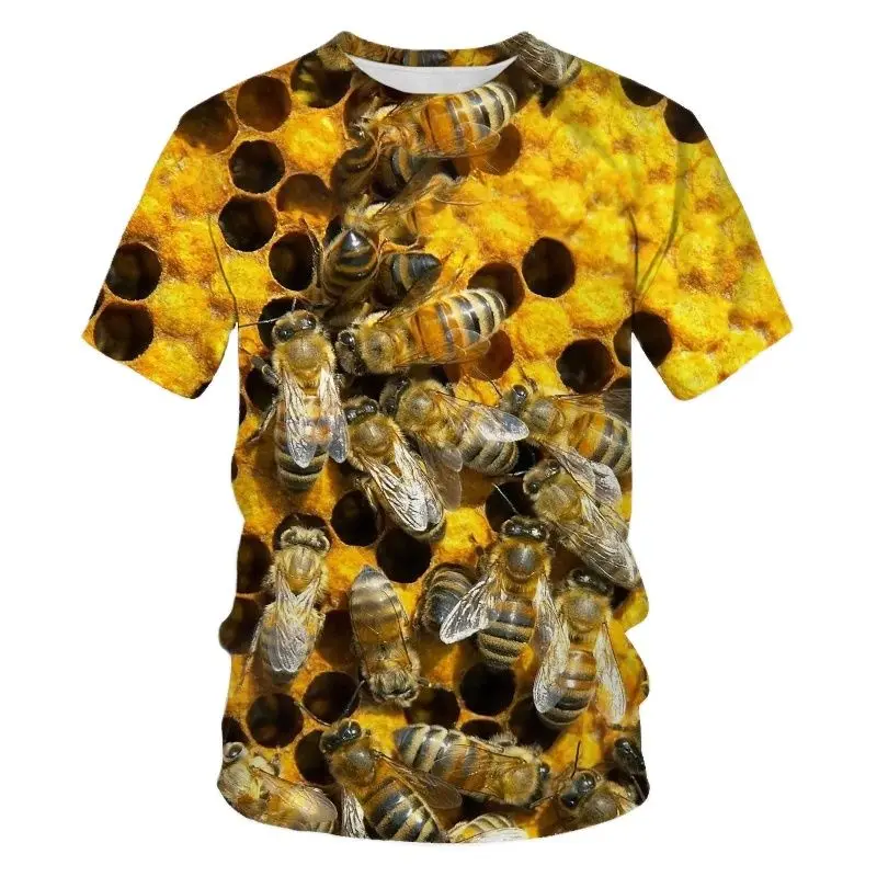 Honey Bee Print T Shirt For Men Summer Hip Hop Harajuku Short Sleeve Tops Fashion Casual O-neck Oversized T-Shirts Men's Clothes