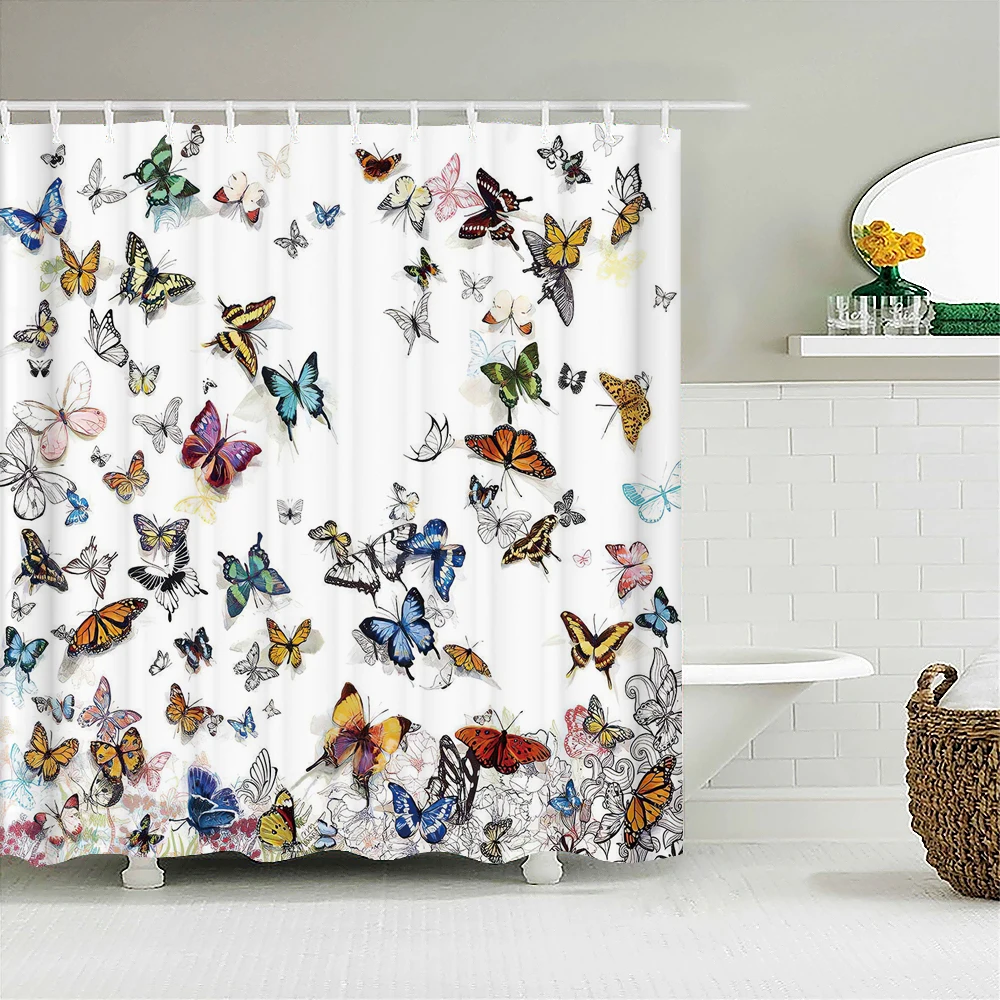 

Красочные бабочки перья 3d Природа цветок растения занавески для душа ткань из полиэстера декоративный экран