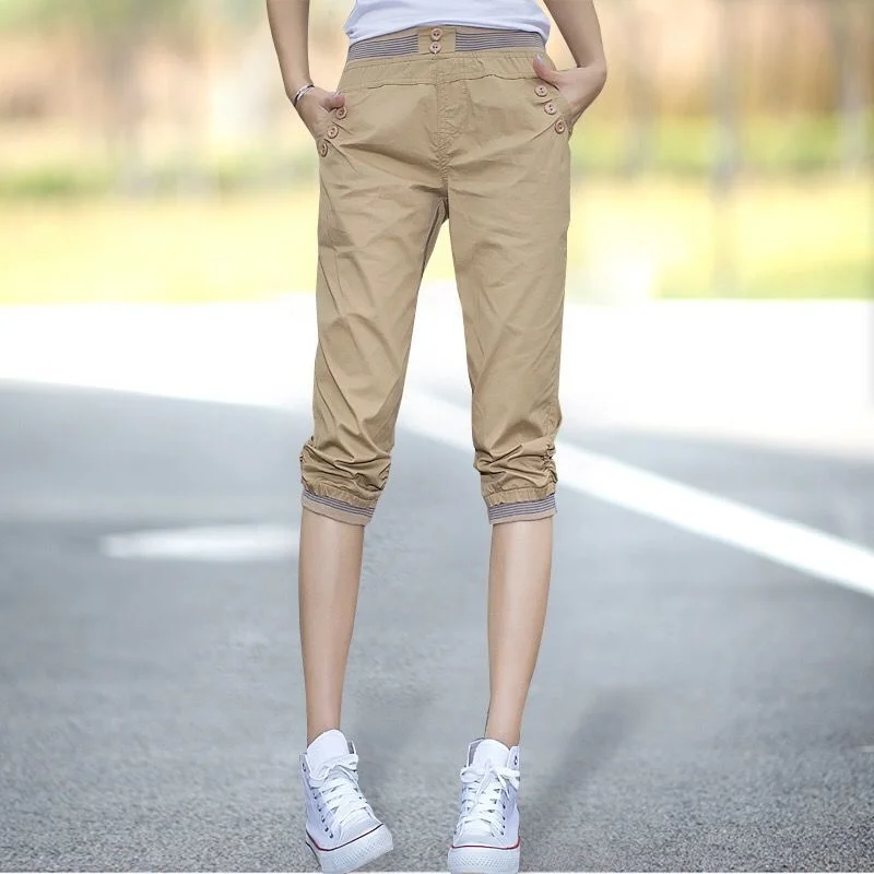 

Summer Women Capris Korean Fashion High Waist Loose Calf-length Pants Comfortable Casual Harem Pants Streetwear Short Trousers