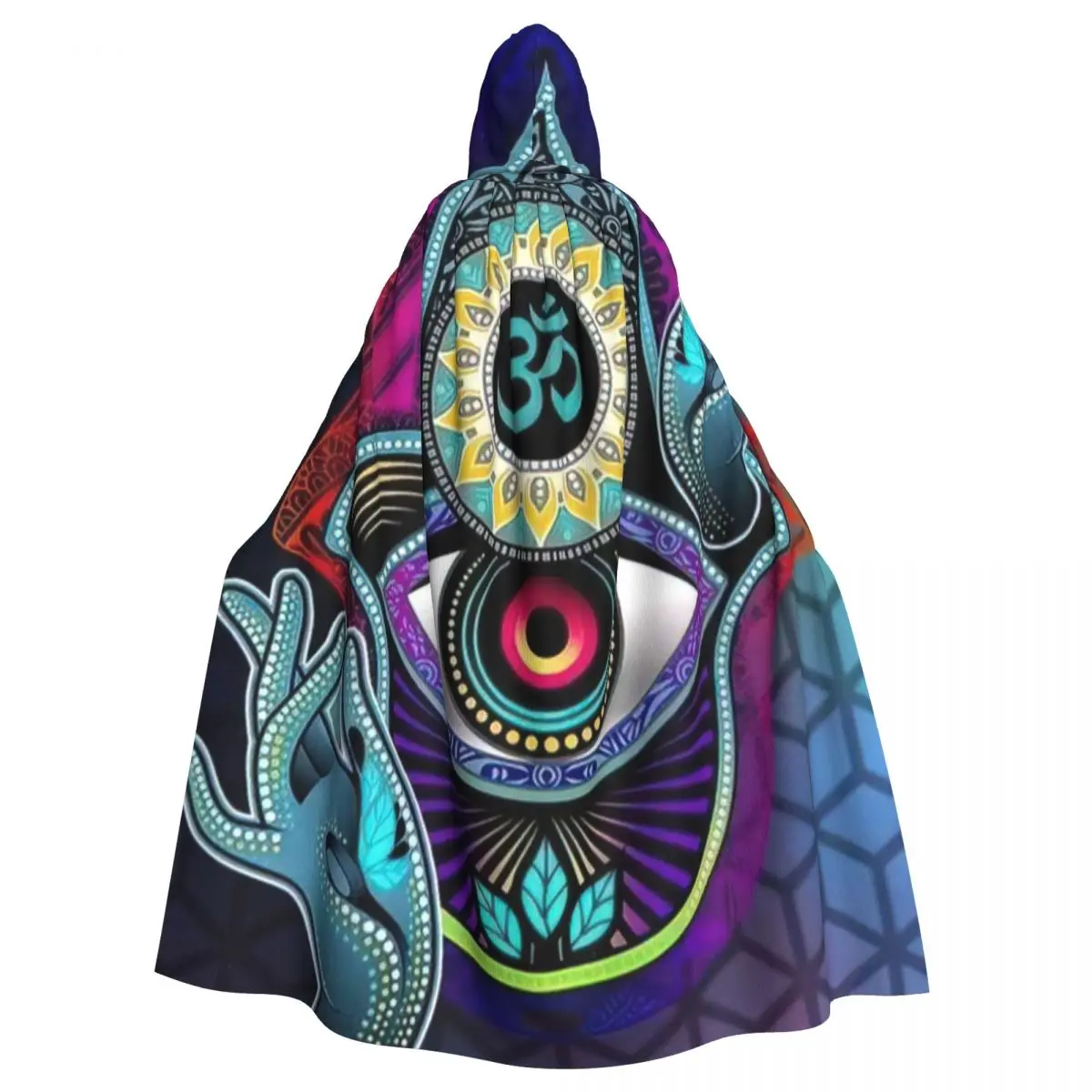 

Mandala Hamsa Art Hooded Cloak Halloween Party Cosplay Woman Men Adult Long Witchcraft Robe Hood