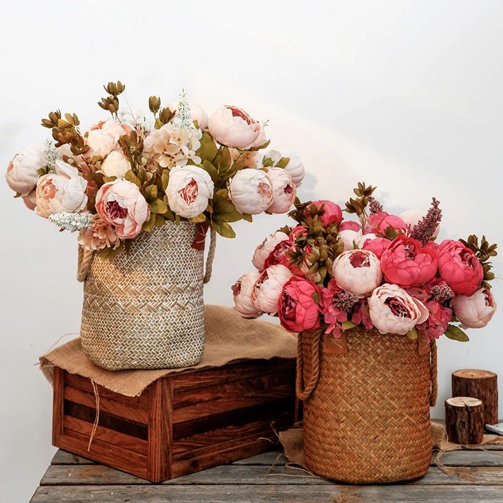 

2 Bundles Artificial Flowers Fake Silk Hydrangea Flower Simulation Hand Tied Bouquet Bouquet for Home Hotel Office Wedding Party