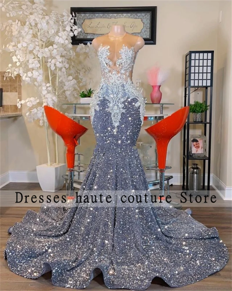 

Luxury Beaded Mermaid Prom Dresses Sexy 2023 For Black Girl Backless Tassels Formal Party Gowns Custom Robe De Bal