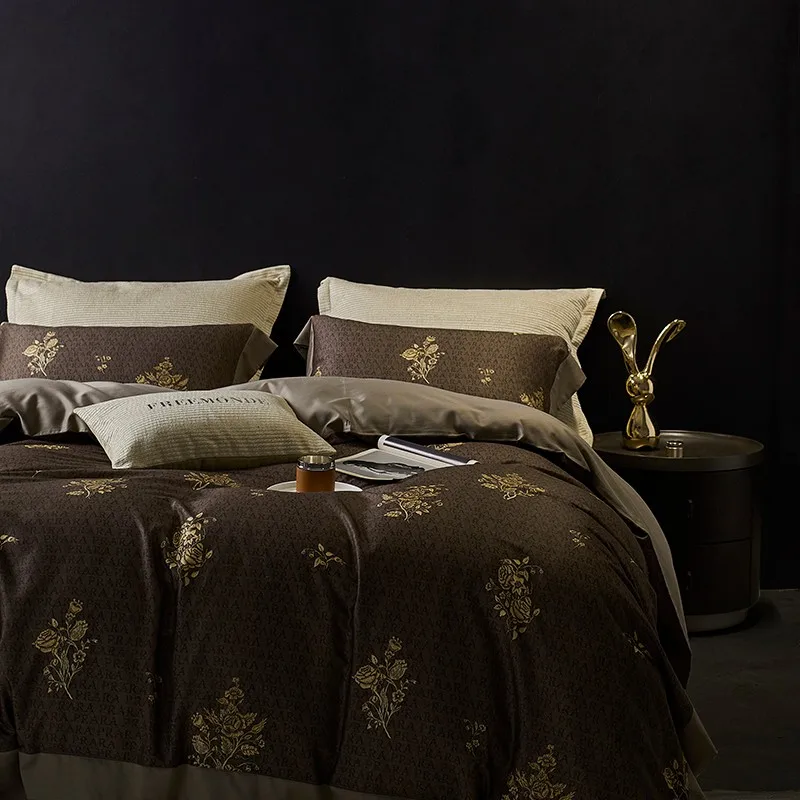 

Коричневый, винтажный, Цветочный, пододеяльник, набор, премиум, 800TC, хлопок, матовый, мягкий, 1 пододеяльник с галстук с молнией, 1 простыня, 2 наволочки