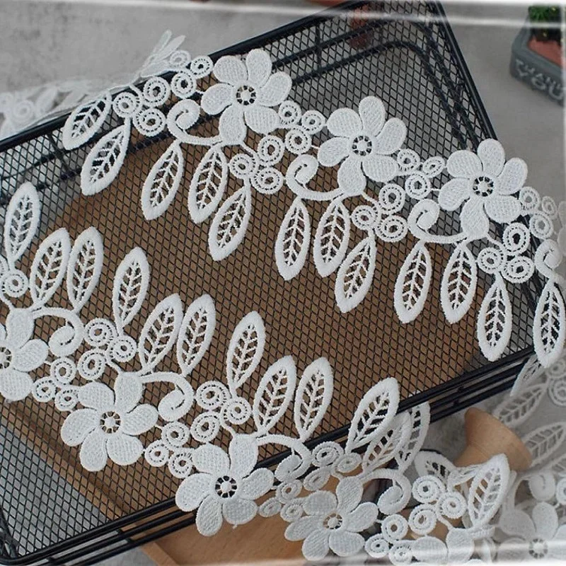 

3 ярда/Лот, ширина 8,5 см, белый, черный цвет, кружевная отделка, Водорастворимая Вышивка, хлопковое кружево, кружевная ткань «сделай сам», аксессуары для одежды