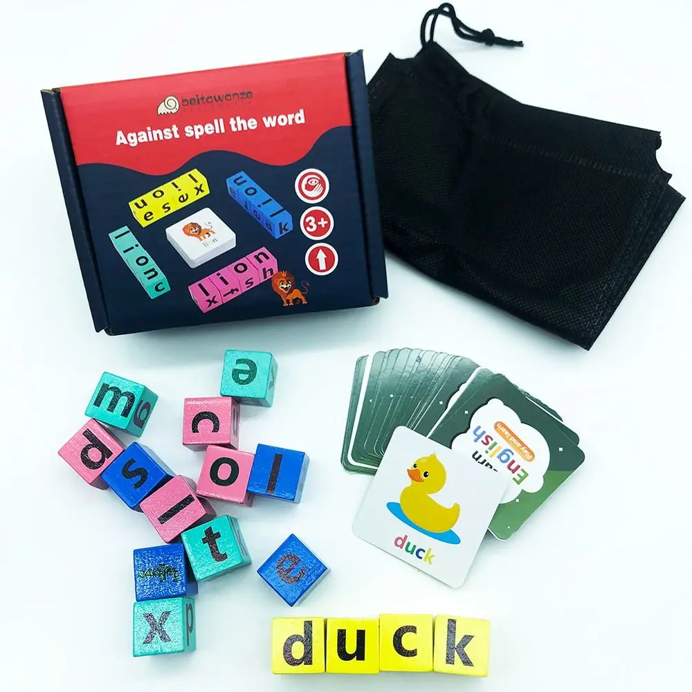 Wooden Literacy Flashcards Baby Learning Cards Puzzle Game Alphabet Spelling English Words Card Letter Block