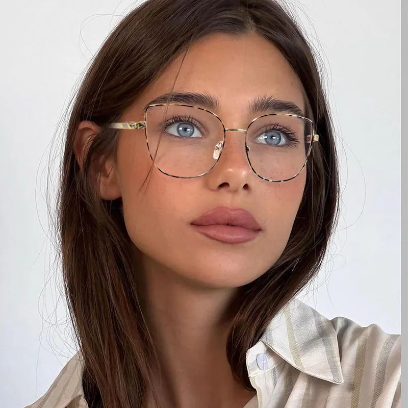 

82025 High Quality Goggles 2023 New Leopard Print Metal Thin Frame Myopia Glasses Frame Women Reading Anti-blue Glasses