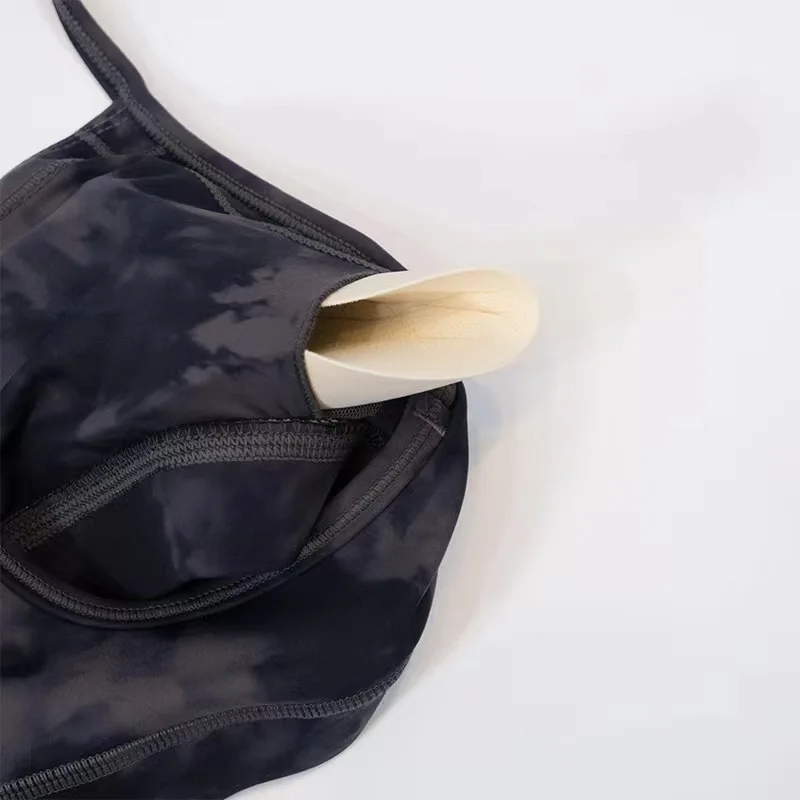 Lulu-European and American tie dyed printed yoga suit with double-sided matte Y bra with fine straps and beautiful back suspende