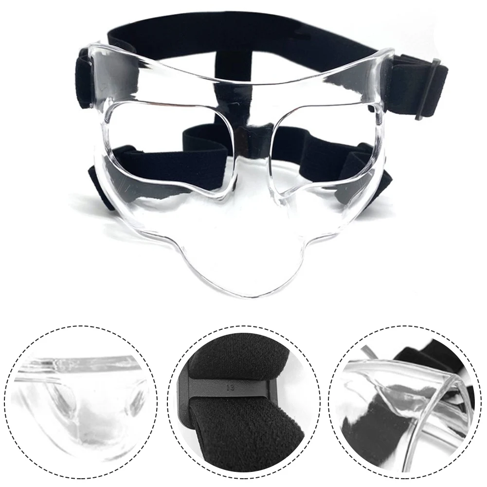 

Баскетбольная маска, прозрачная защитная маска для лица и носа с регулируемым ремешком, универсальное противоударное оборудование для лица для мужчин и женщин