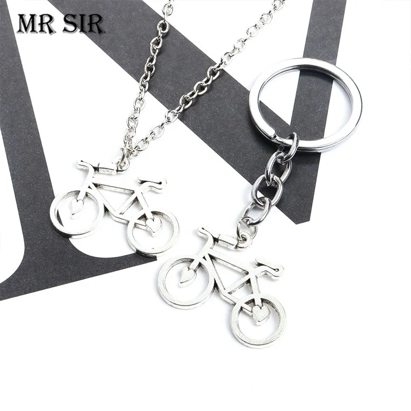 

Bicycle Creative Necklace Keychain Antique Silver Color Alloy Pendant Charm Leather Necklace Fashion Men Women Jewelry Wholesale
