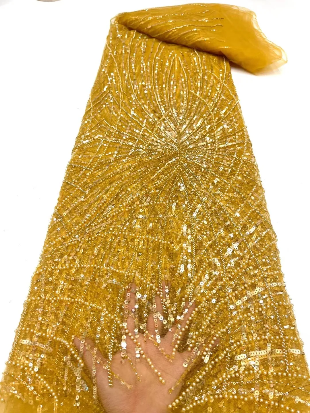 

Золотая нигерийская кружевная ткань с блестками 2023 высококачественное кружево из бисера африканская французская Вышивка Тюль Сетка кружево для свадьбы XC5416