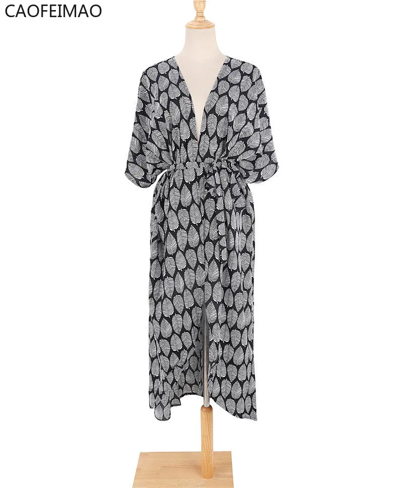 

Пляжная накидка Caofeimao для купальников, женская черная накидка с цветочным рисунком, летнее платье 2023, пляжная одежда, Пляжная накидка