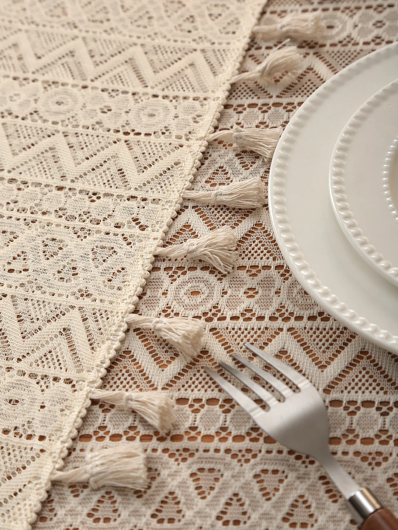 

Бежевая Волнистая Скатерть С Кисточками В Деревенском Стиле Для Гостиной, Кухни, Обеденного Стола, Чайного Стола