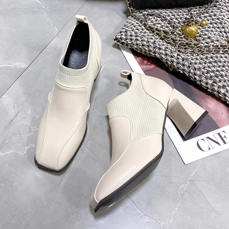 

Женские туфли-лодочки на высоком каблуке 7 см, Классические Кожаные Туфли-лодочки с квадратным носком для офиса, весна 2022