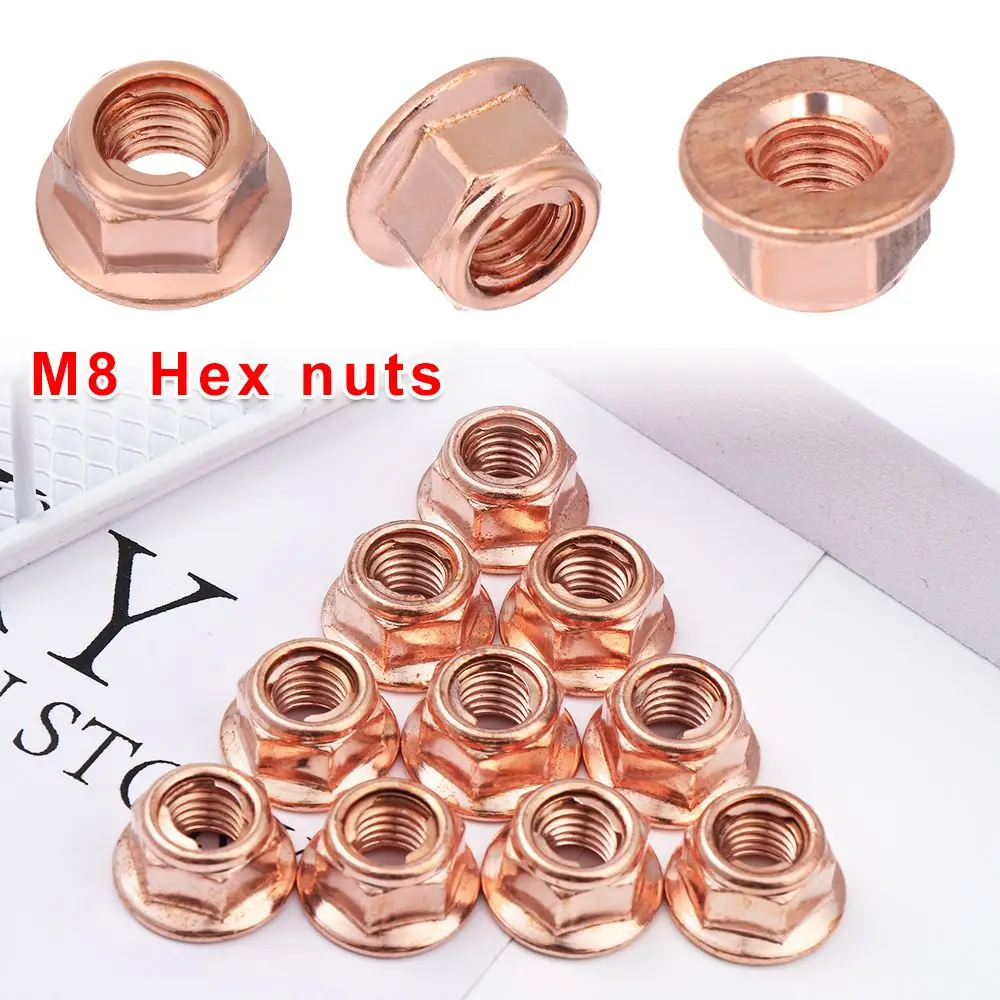

12Pcs Practical Tool Flashed Exhaust High Quality 8mm Nuts Copper High Temperature Nuts M8 Nut