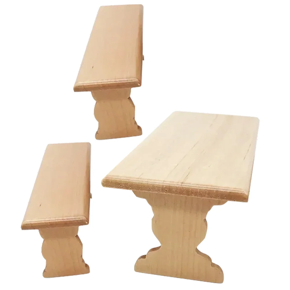 

Furniture Table Miniature Wooden Mini Set Supplies Toy House Accessories Dining Bench Scene Models Figurines Chairs Decorations
