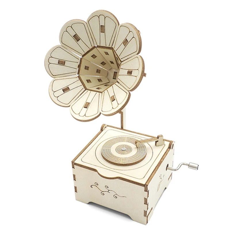 

Handmade Phonograph Music Box Materials Wooden DIY Ornaments Retro Music Box Creative DIY Scientific Creativity Model