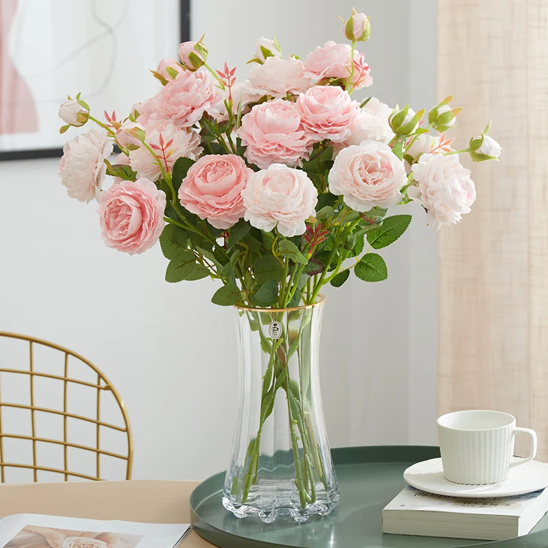 

1 Bunch of 3 Flower Head Artificial Peony Tea Rose Camellia Silk Fake Flowers DIY Home Garden Wedding Decor