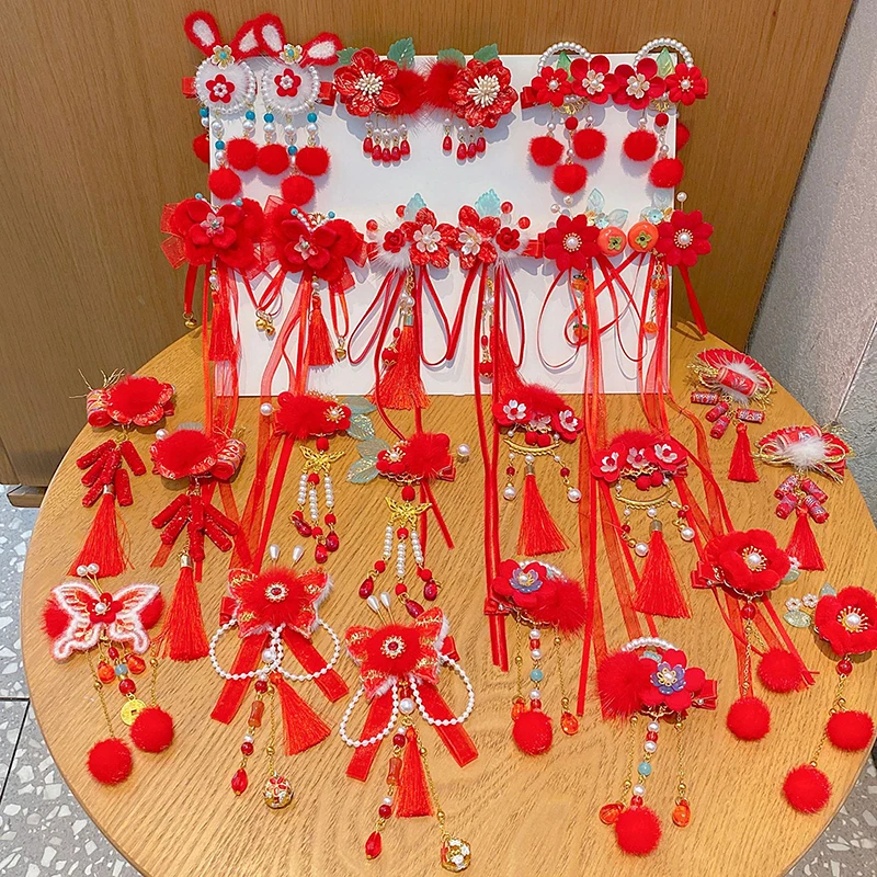 Детские новогодние заколки для волос в китайском стиле Kawaii Cheongsam Hanfu аксессуары