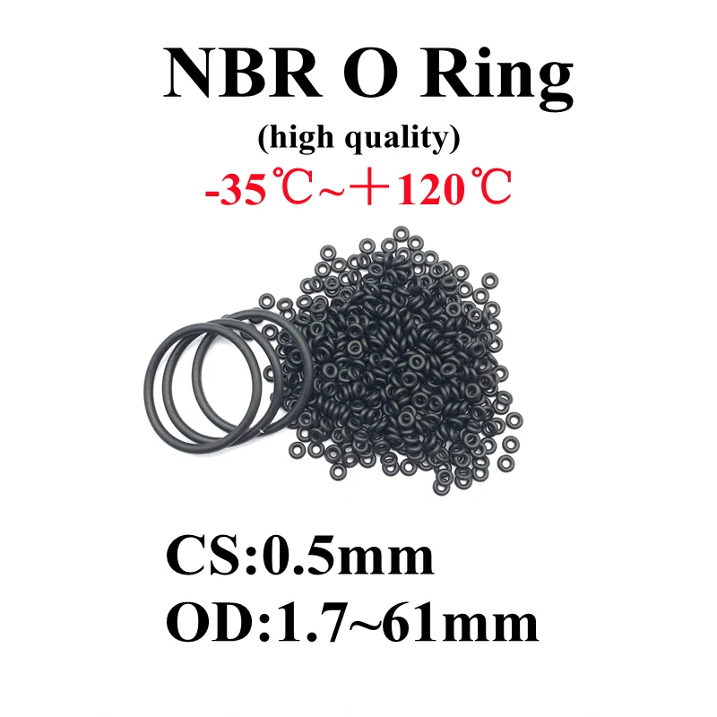 

50pcs O Ring Gasket CS0.5mm OD 1.7 ~ 61mm NBR Automobile Nitrile Rubber Round O Type Corrosion Oil Resistant Black Seal Washer